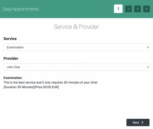 Formularz rezerwacji utworzony za pomocą wtyczki Easy!Appointments plugin