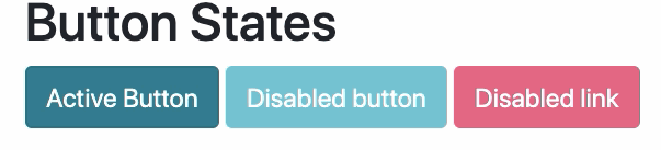 User clicking on Bootstrap button in active state, hovering over button in disabled state, and hovering over disabled link