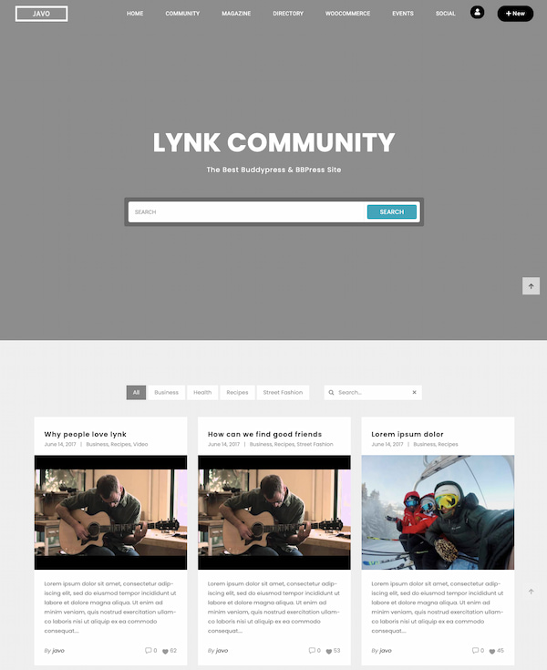 BuddyPress website demo created with Lynk theme