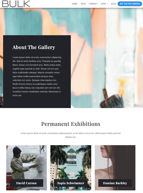 Bulk homepage demo for art gallery