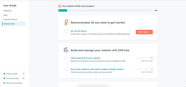 CMS Hub User guide - user checklist to get your website up and running