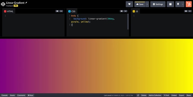 CSS gradient: here's what a linear gradient looks like when it is set to 30 degrees 