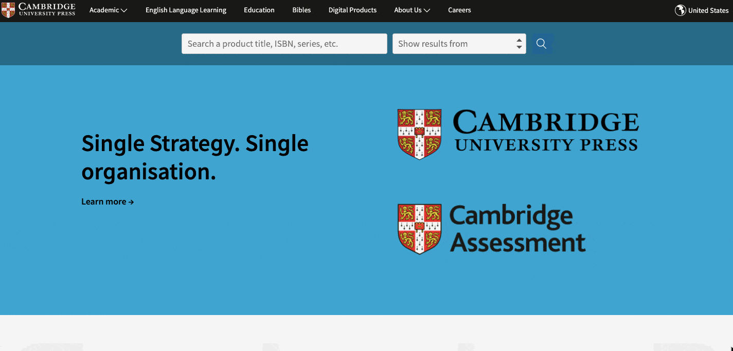 Strona Cambridge University Press zbudowana w oparciu o alternatywny beton WordPress CMS5