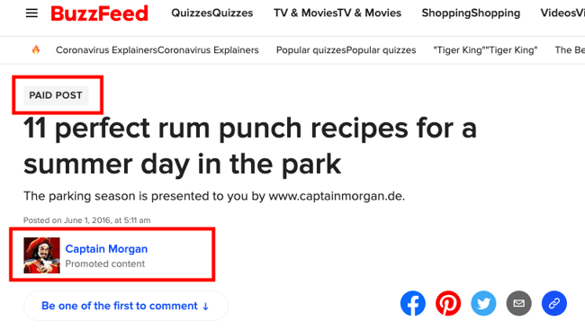 Captain Morgan Advertorial on BuzzFeed