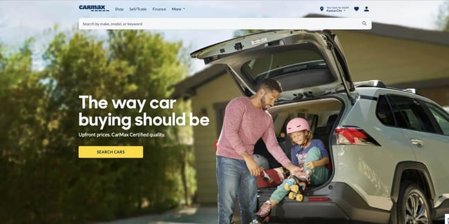 Homepage of CarMax.