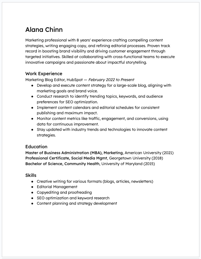ChatGPT resume, full resume