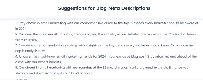 Meta data descriptions generated by ChatSpot