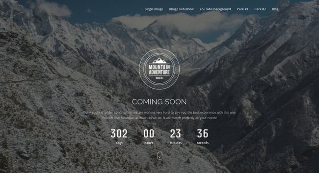 Coming soon demo of Mountain WordPress theme