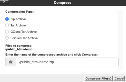Compress files to backup WordPress site using cPanel