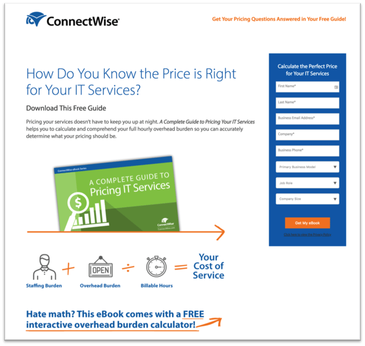 ConnectWise landing page example