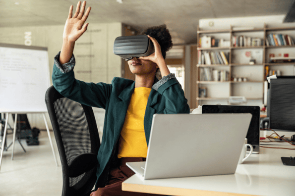 Job Candidate doing a job simulation using a virtual reality headset
