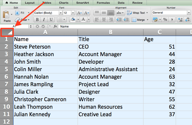 Quickly select rows, columns, or the whole Excel spreadsheet