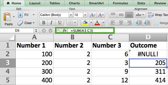 how to sum a column in excel with errors