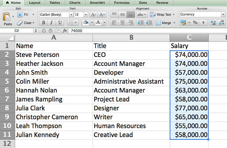 Salary Chart In Excel Format