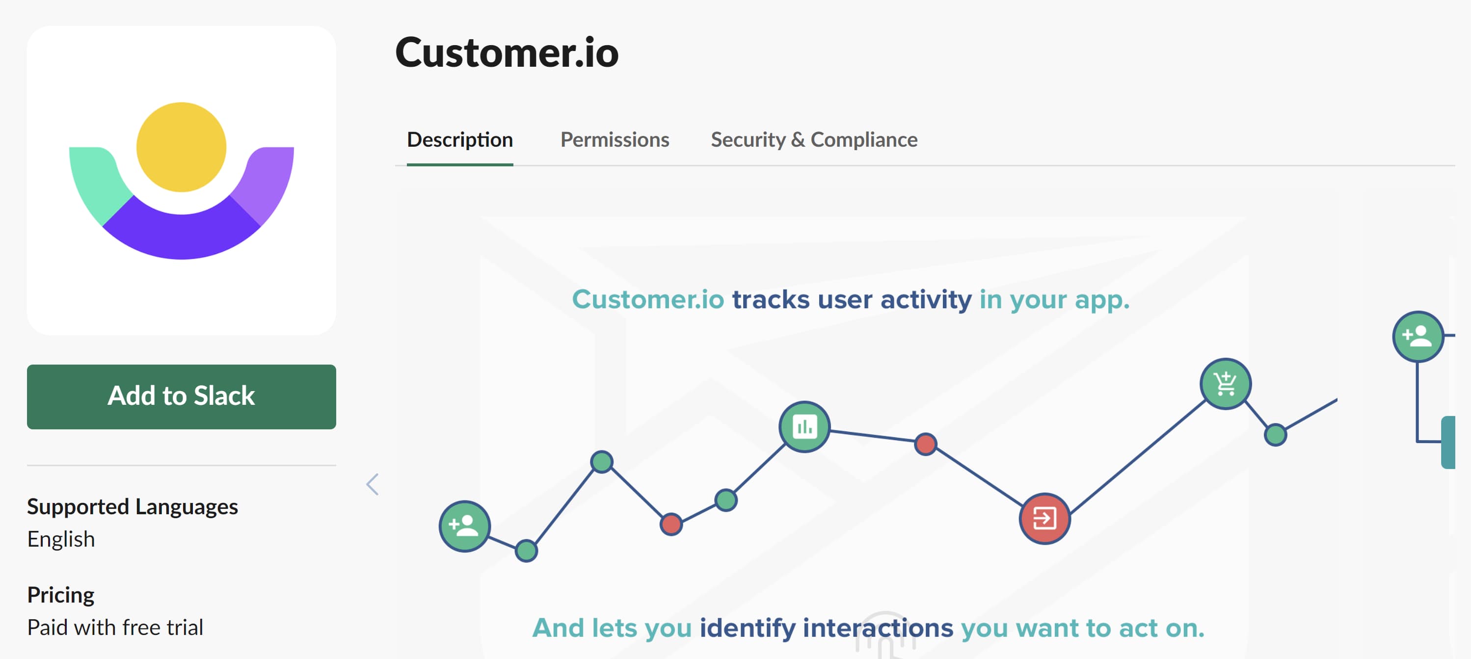 Screenshot of customer.io, a bot for Slack