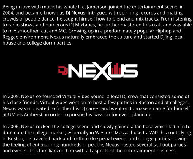 DJ Nexus Professional Bio Example
