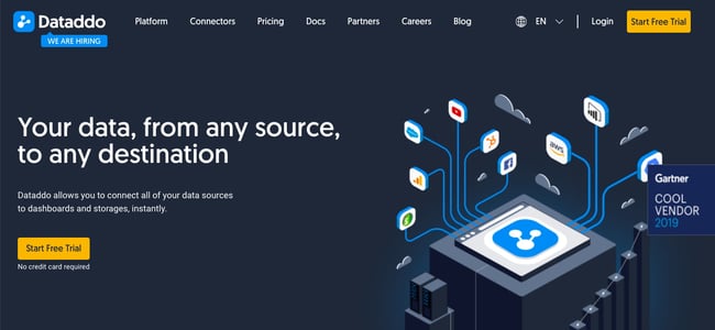 Dataddo landing page featuring value proposition that it can connect all data sources