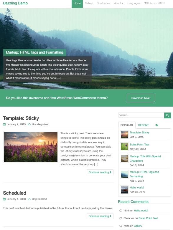 Dazzling theme for WordPress built on Bootstrap