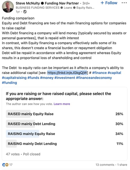 debt to equity ratio LinkedIn Poll