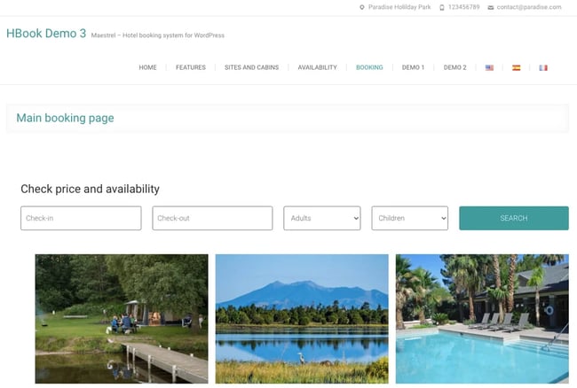 wordpress booking plugin: Dedicated search form for campsite booking created via HBook plugin