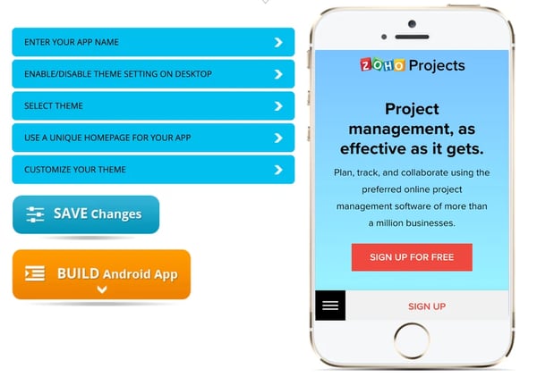 A mobile display of a project management site built with the WappPress plugin