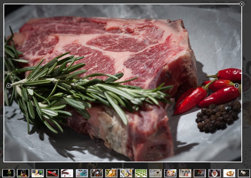 A user crops a photo of a steak to add to a custom photo gallery built with the Envira gallery plugin