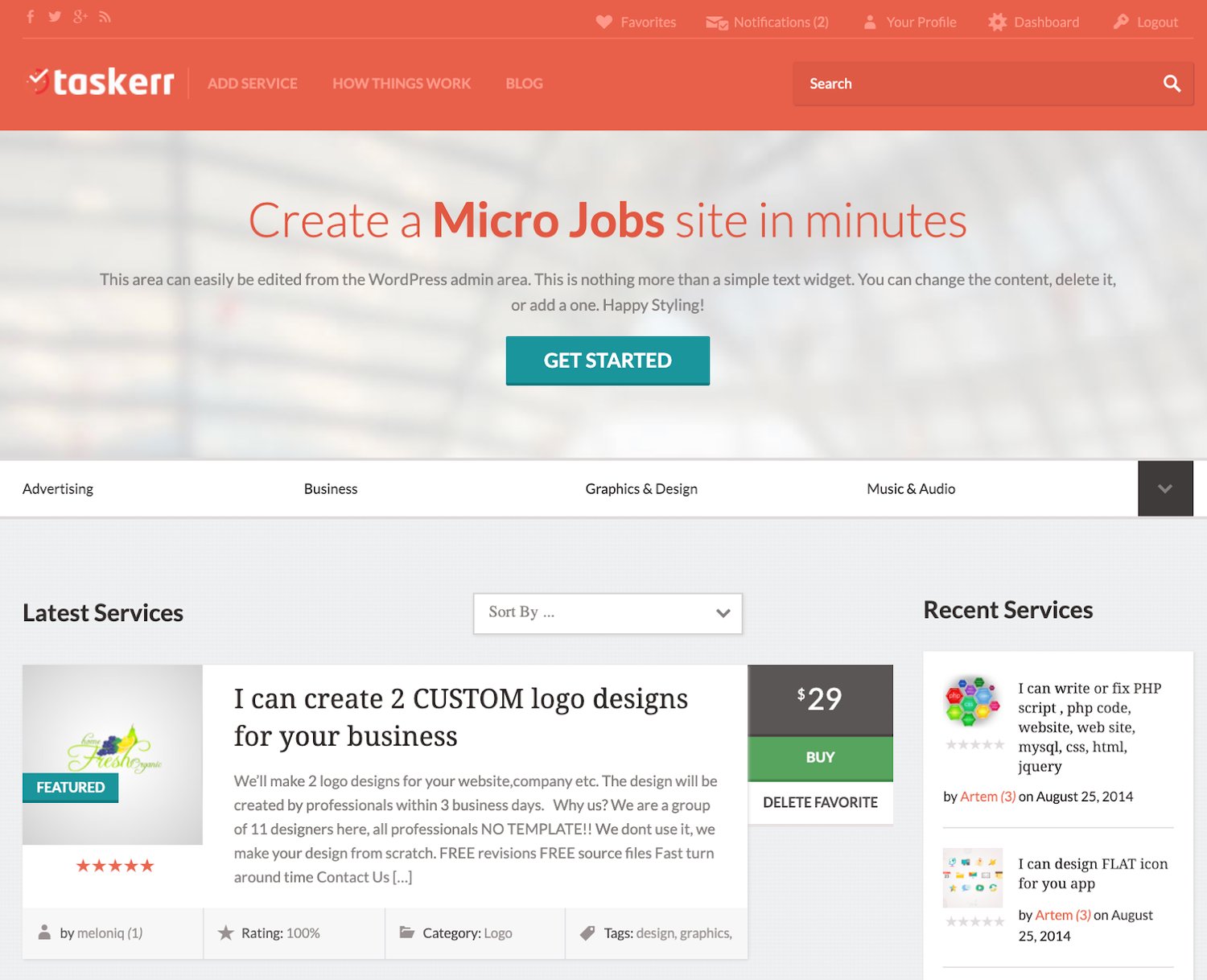 demo micro job site using taskerr wordpress theme