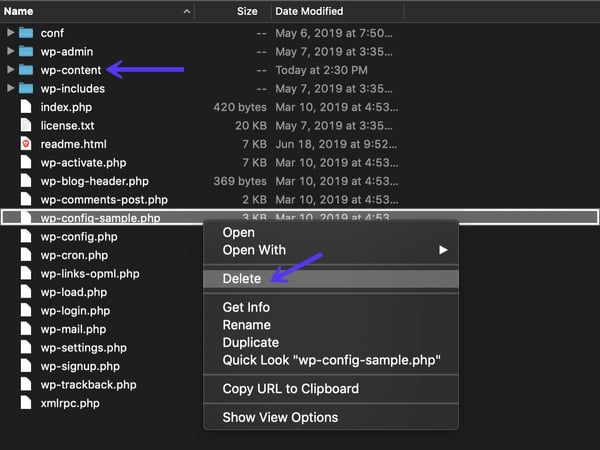 When restoring your default files to resolve an error establishing a database connection make sure to delete find and delete the wp-config.php and wp-contents folder 