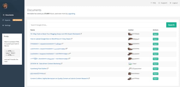 Find your Google Docs draft in the Documents section of the Wordable dashboard