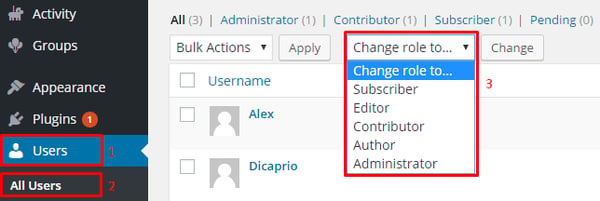 In WP dashboard, navigate to Users > Find User and click Edit to change the roles of existing users