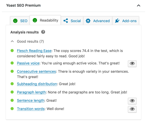 Yoast SEO's Readability Analysis feature can help you optimize your blog content