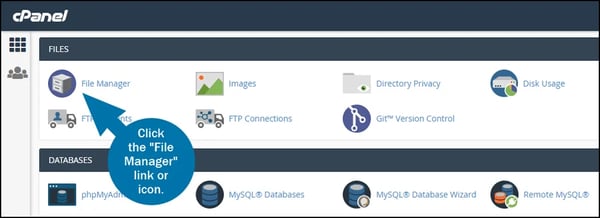 File Manager icon under Files section in hosting account's cPanel
