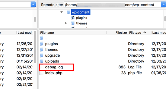 Navigate to your /wp-content/ folder in your File Manager, then locate the debug.log file