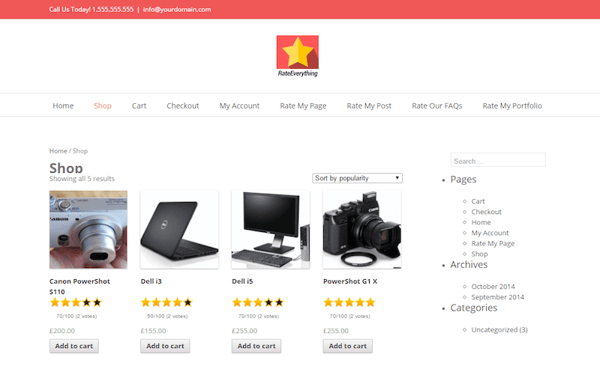 A listing page with star ratings displayed after the title