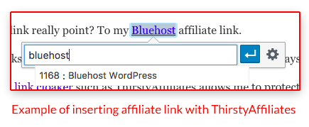 Insert an affiliate link by typing in a keyword with ThirstyAffiliates plugin