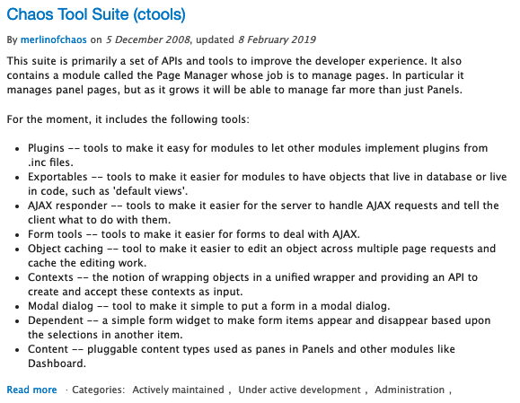 Description of Drupal module called "Chaos Tool Suite"