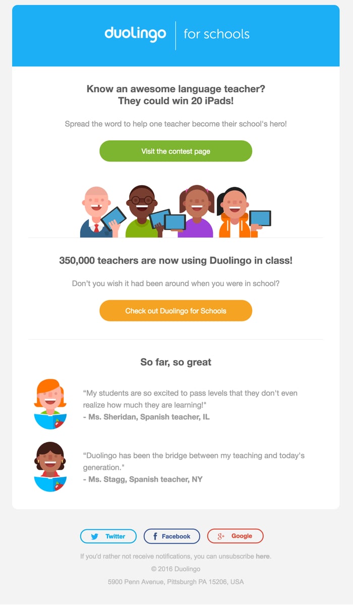 Duolingo lead nurturing example