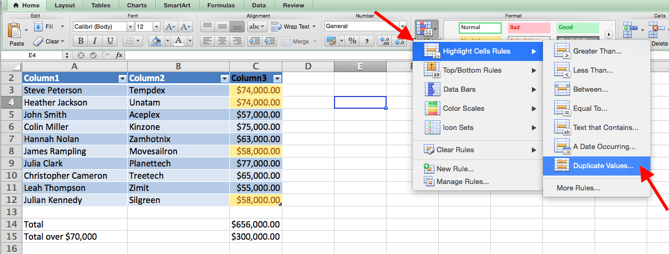 Identify duplicate values in Excel