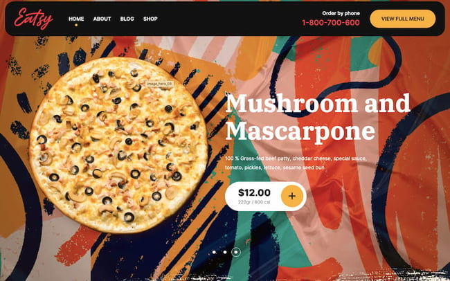 restaurant wordpress themes: Eatsy demo features menu item with price and option to add to cart