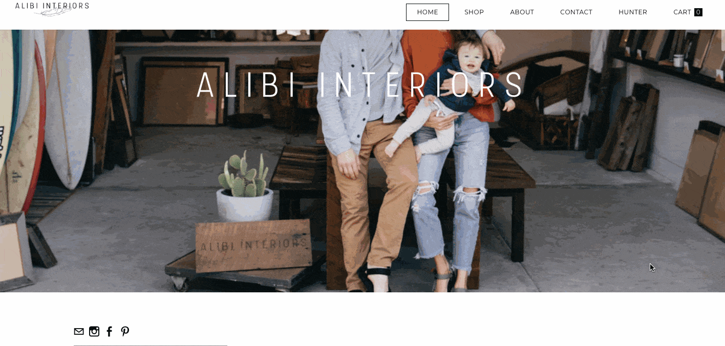 Ecommerce site Alibi Interiors built on Weebly-min