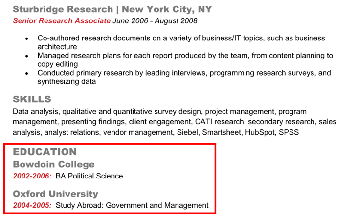 example of education on a resume