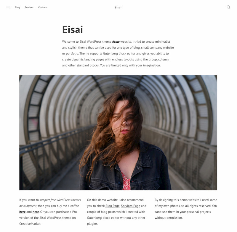 Eiasi WordPress theme has a minimalist color scheme and typography