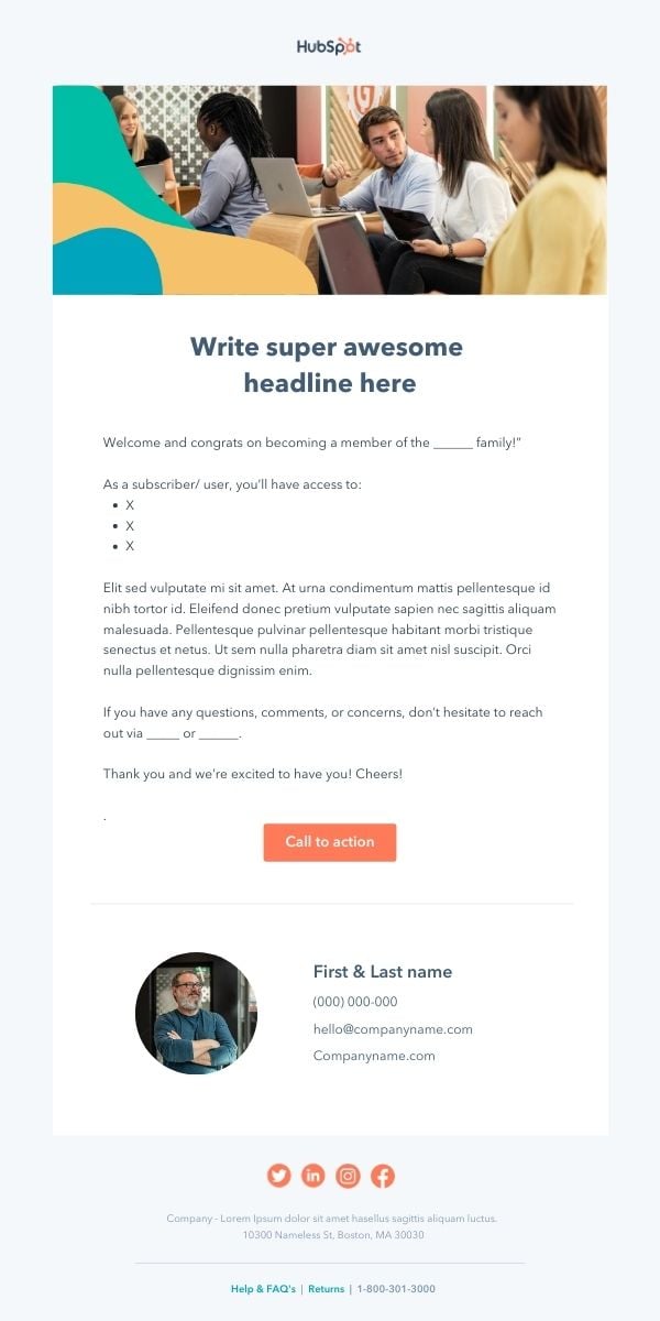 free welcome Email Template 
