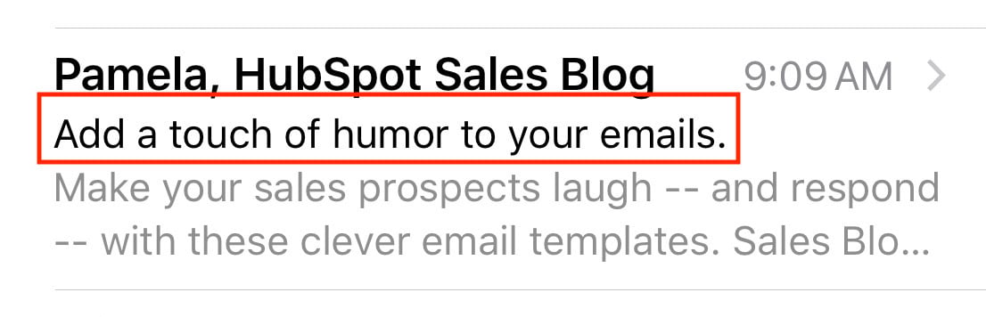 Email subject line example from email on mobile