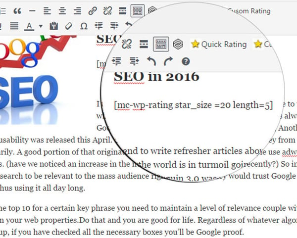 A WordPress Rate Everything Star Rating Plugin shortcode embedded in a post