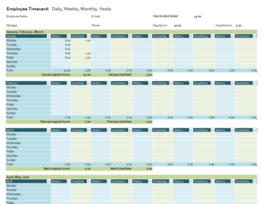 Employee Timecard Template