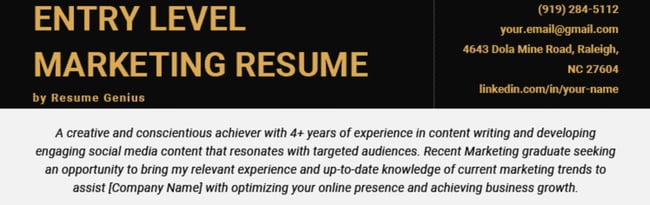 Entry%20level%20marketing%20objective%20 %20Resume%20Genius.jpg?width=650&height=205&name=Entry%20level%20marketing%20objective%20 %20Resume%20Genius - 40+ Resume Objective Examples to Help You Craft Your Own