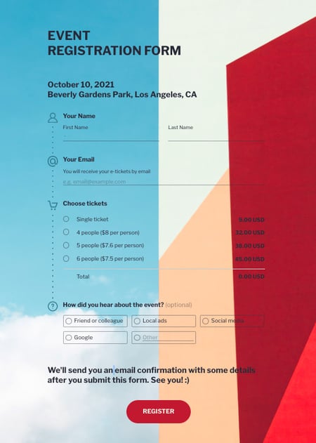Event registration form by AidaForms