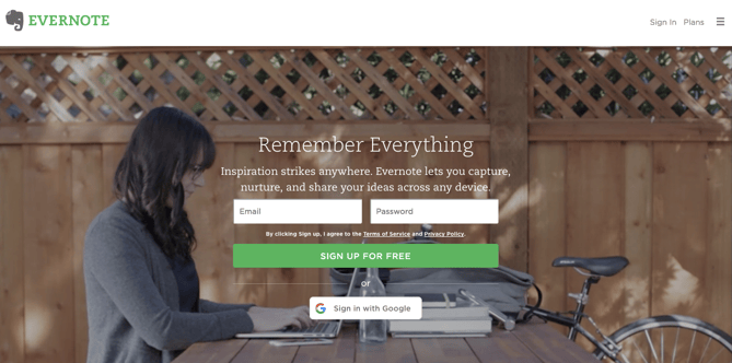 Evernote homepage web design
