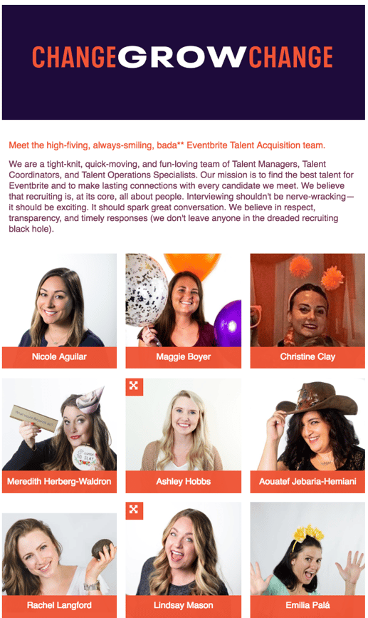 Image of Eventbrite's Careers leafage showcasing team